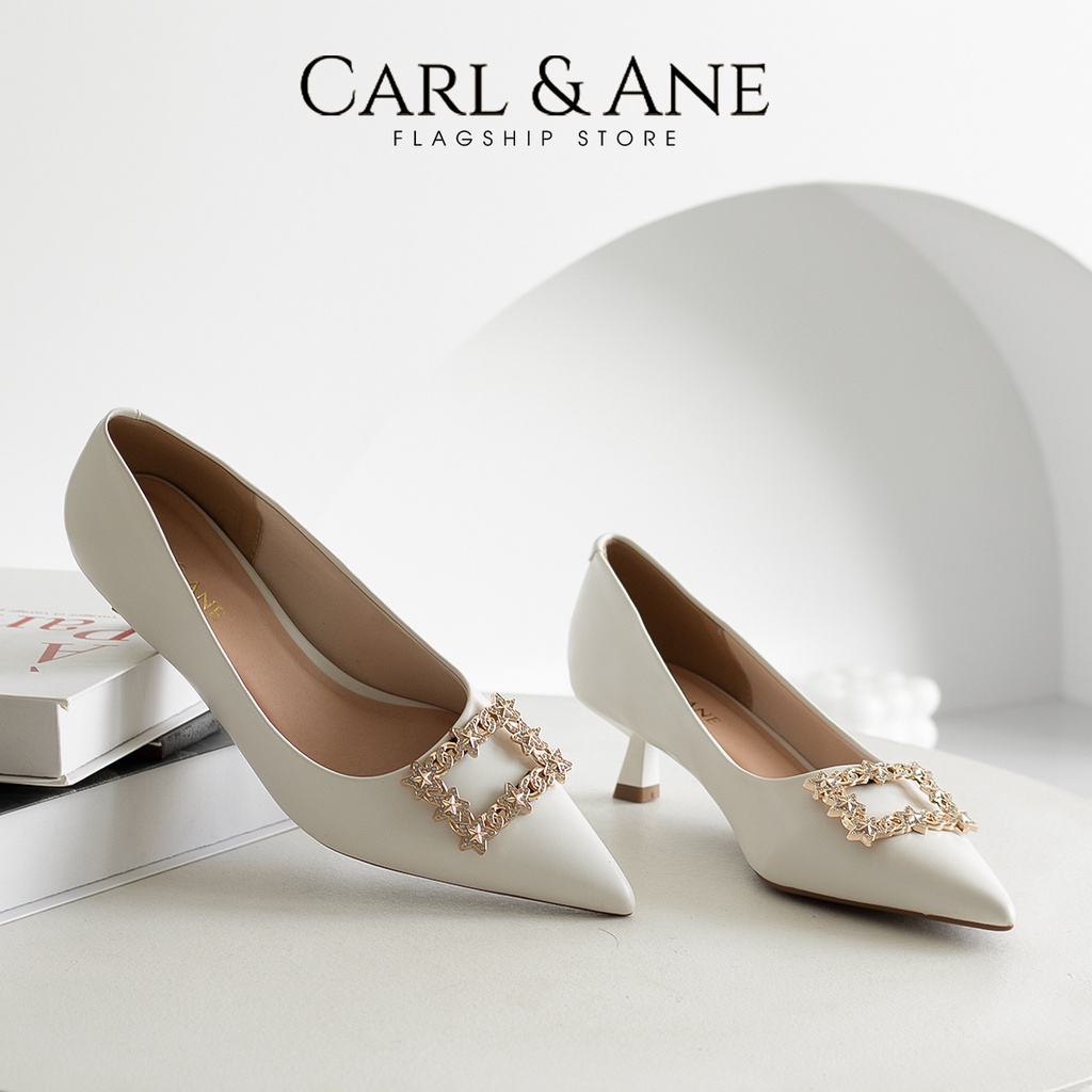 Carl & Ane - Giày cao gót mũi nhọn đính đá sang trọng dự tiệc cao 5cm màu trắng - WD004