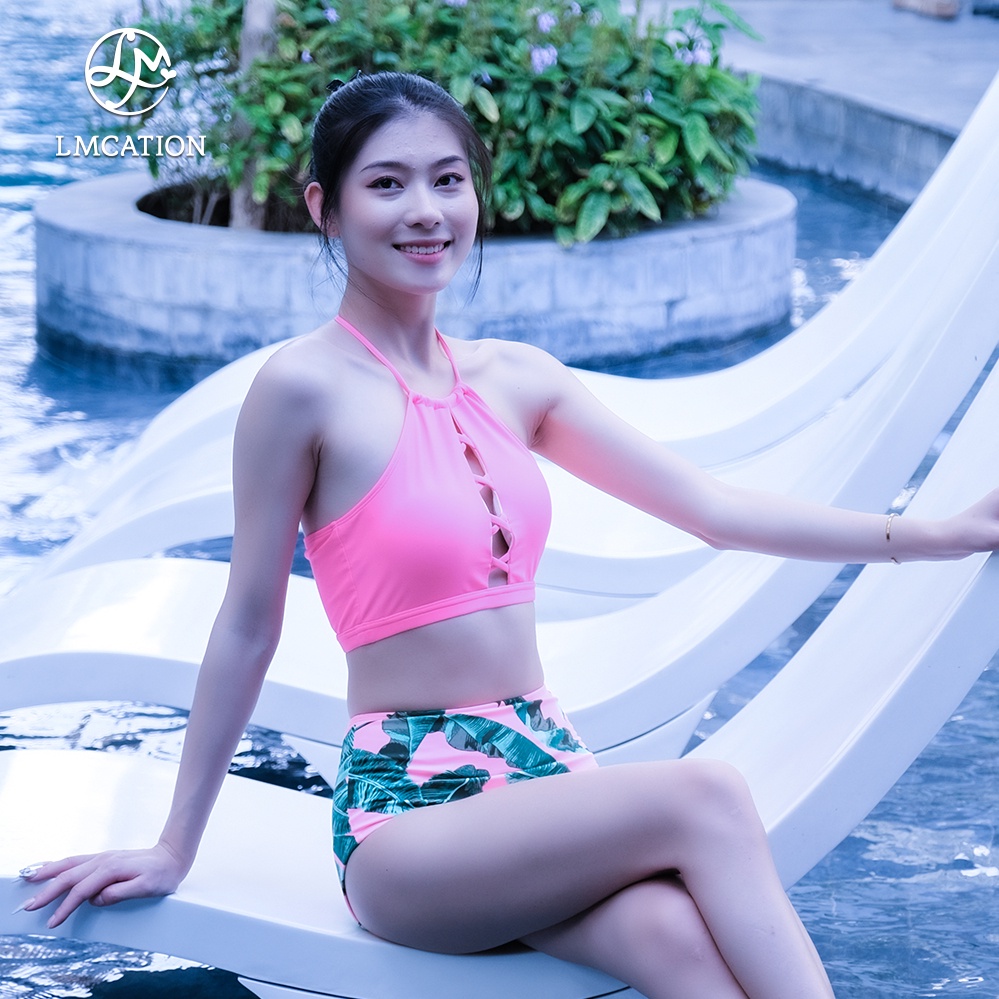 Bộ đồ bikini LMcation - Áo bikini Lola Hồng & Quần bơi lưng cao LMcation Anita Hoa lá