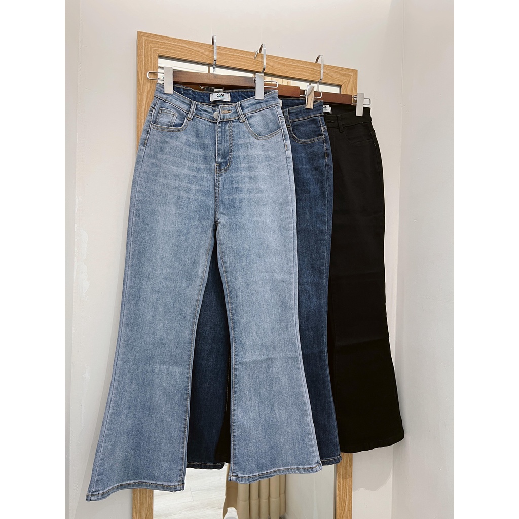 Quần Jean Ống Loe Form Dài Vừa  Lưng Cao Co Dãn Nhẹ - Leda