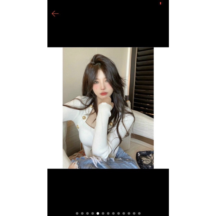 Áo thun gân dài tay nút hai bên cổ vuông LADYGU