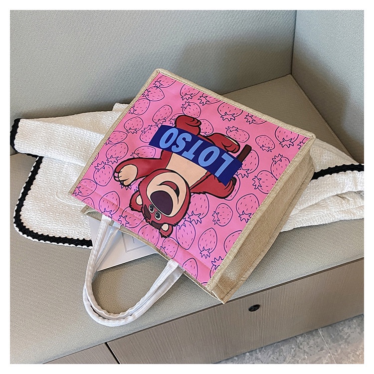 Túi xách nữ, túi cói LOSTO gấu hồng đựng tiện ích siêu tiện lợi phong cách Nhật Bản