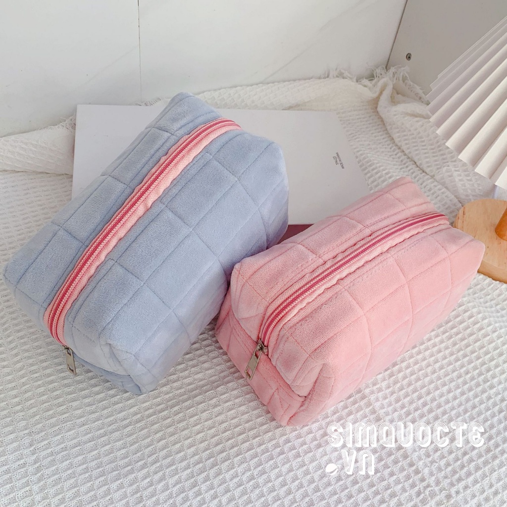 Túi đựng bút, đồ trang điểm vải nhung bông mềm mại cỡ lớn màu pastel xinh xắn phong cách Hàn Quốc TMP41