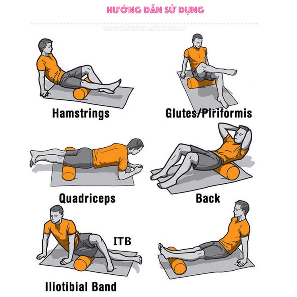 [Màu Hồng] Foam Roller Massage - Con Lăn Yoga Matxa Tập Gym Tập Thể Thao Giãn Cơ Ống Trụ Lăn Xốp Có Gai Hãng Amalife