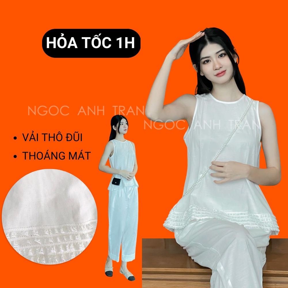 Set đồ nữ,đồ bộ nữ thô đũi mát lịm nhấn bèo trắng,set bộ nữ hack tuổi lên dáng cực xinh dễ mặc
