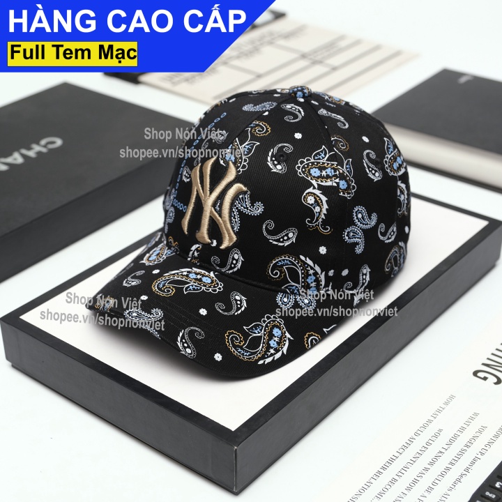 Mũ Lưỡi Trai Nón Kết NY Logo Thêu Nổi Vải Màu Đen Hoạ Tiết Hoa Văn Form Đứng Thời Trang Cao Cấp Vừa Mọi Đầu / Nón S