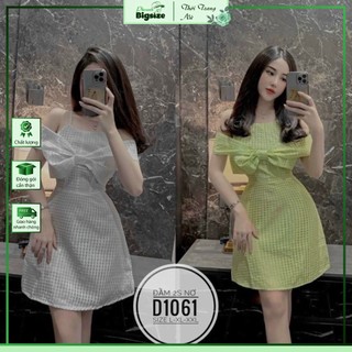 BIGSIZE ĐẦM MINI 2S (ĐEN-TRẮNG-XANH) BẸT VAI D1061