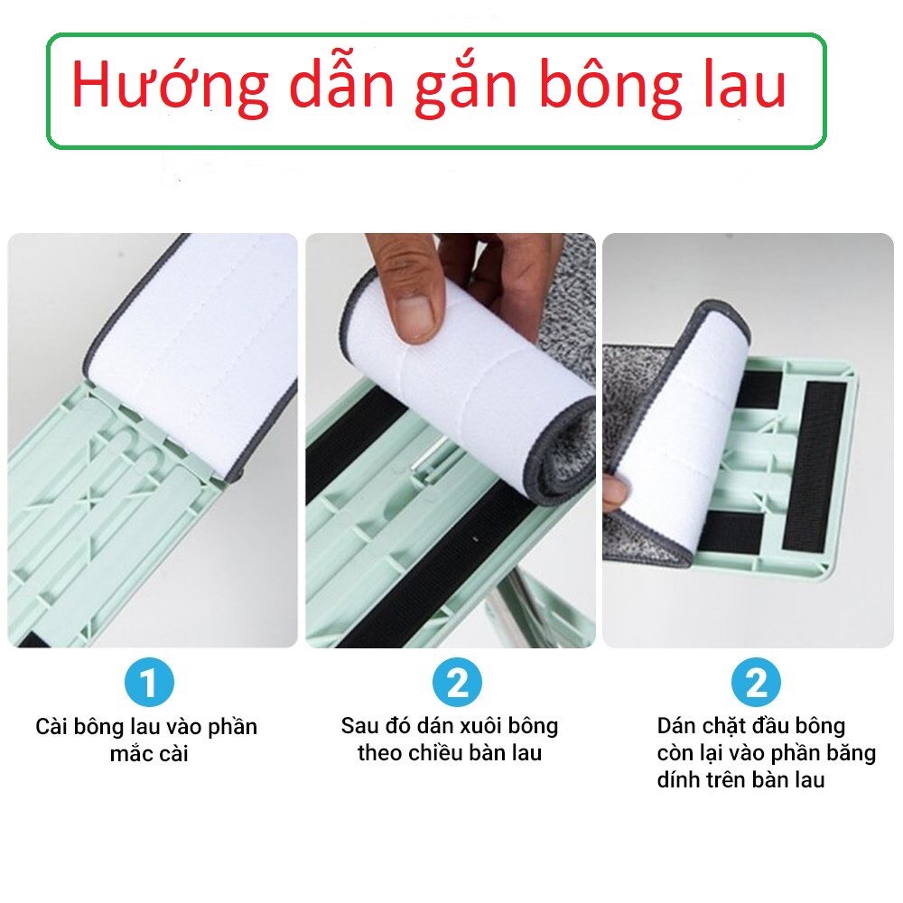 Cây chổi lau chùi nhà, vệ sinh nhà cửa tự vắt thông minh siêu sạch với đầu xoay 360 độ tặng kèm 2 bông lau