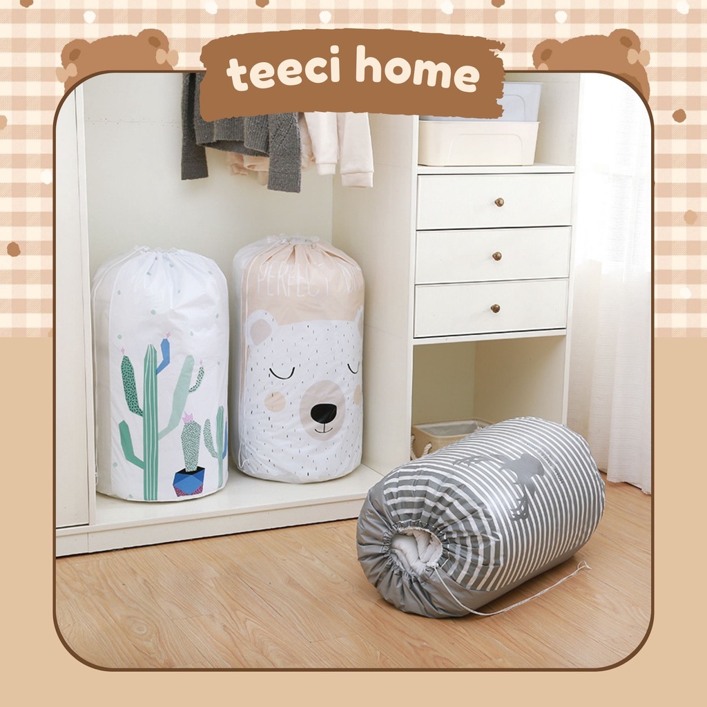 <Video Review> Túi Vải Đựng Chăn Màn Quần Áo, Đựng Đồ PEVA Chống Thấm Sức Chứa Lớn Có Dây Rút 83 x 40cm U095