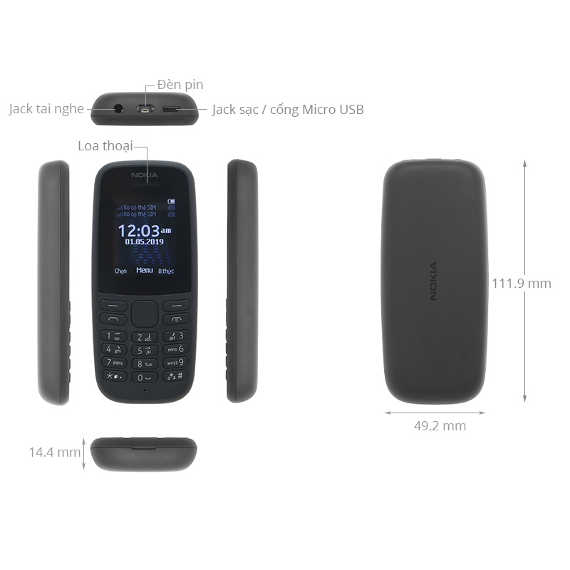 Điện thoại NOKlA 105 2019 hàng fullbox 2 sim tặng kèm pin sạc chính hãng.