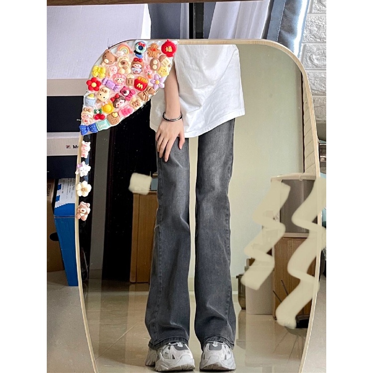 ZHELIHANGFEI Quần Jean Lưng Cao Ống Suông Cá Tính Theo Phong Cách Hàn Quốc