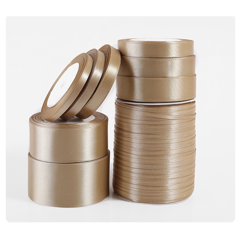 Cuộn dây ruy băng gói quà dài 90M màu vàng sâm banh đủ size từ 6mm đến 25mm