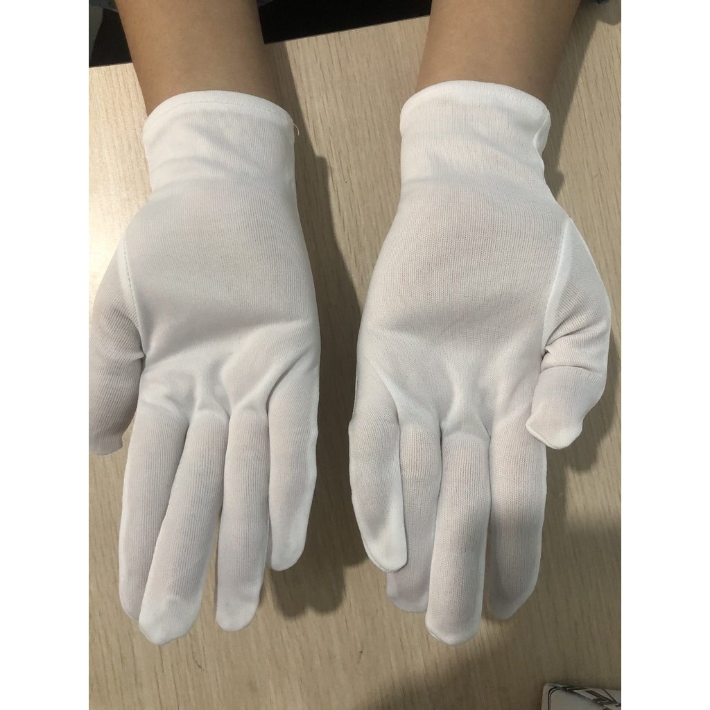 Combo 10 đôi Găng tay vải Thun màu trắng (dùng trong ngành điện tử) Găng tay kiểm hàng, dùng trong lễ tân