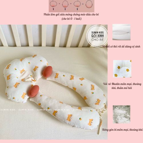 Gối ôm cho bé, gối chữ u cho bé sơ sinh hình Nấm SUMIN