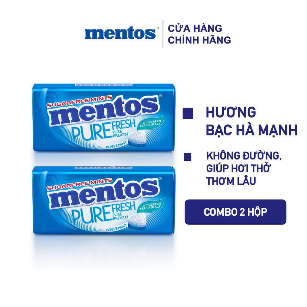 Combo 2 hộp thiếc Kẹo ngậm không đường Mentos Pure Fresh