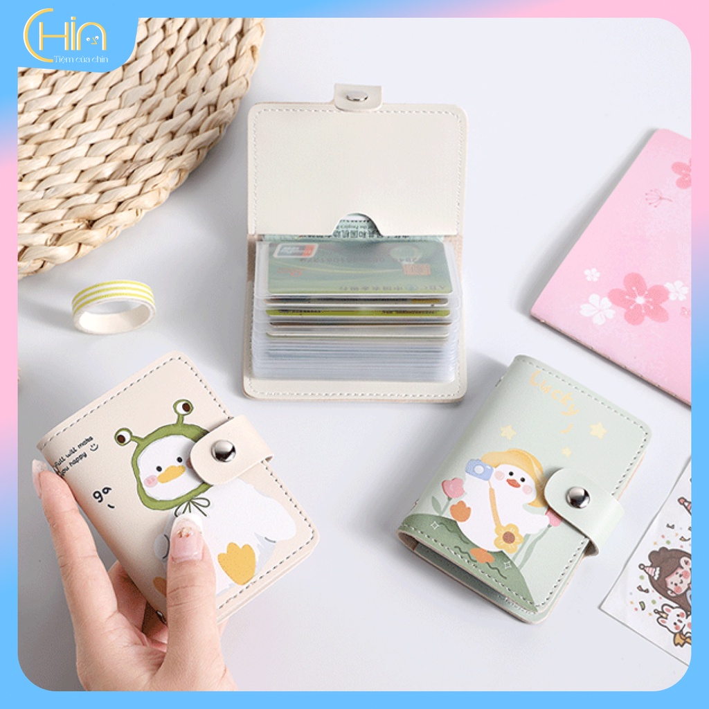 Ví Đựng Thẻ Nhiều Ngăn Da PU  Họa Tiết Vịt Con Đáng Yêu, Tiện dụng