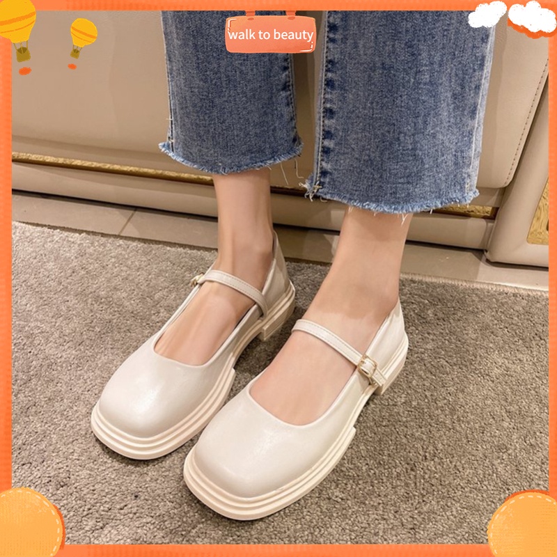 Giày Da Nữ Đáy Phẳng Mary Janes Thời Trang Vintage Có Ba Màu Walk To Beauty