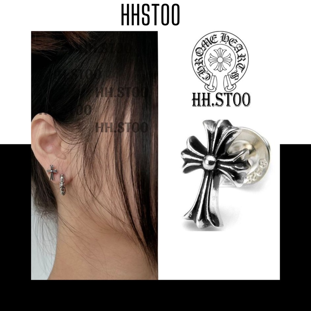 Khuyên tai Chrome Heart, khuyên tai bạc nam nữ, khuyên chữ thập cổ điển Mã BT8 [ ĐƯỢC TRẢ GIÁ]