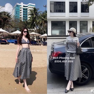 Chân váy dior cạp chun dáng dài