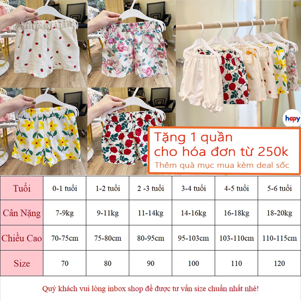 Đồ bộ bé gái 2 dây HAPYKIDS, cho bé từ 0 đến 6 tuổi chất vải thô thoáng mát B916b