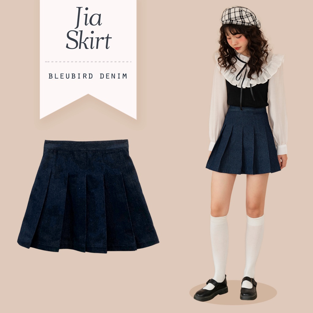 BLEUBIRD Chân váy denim xếp ly Jia Skirt