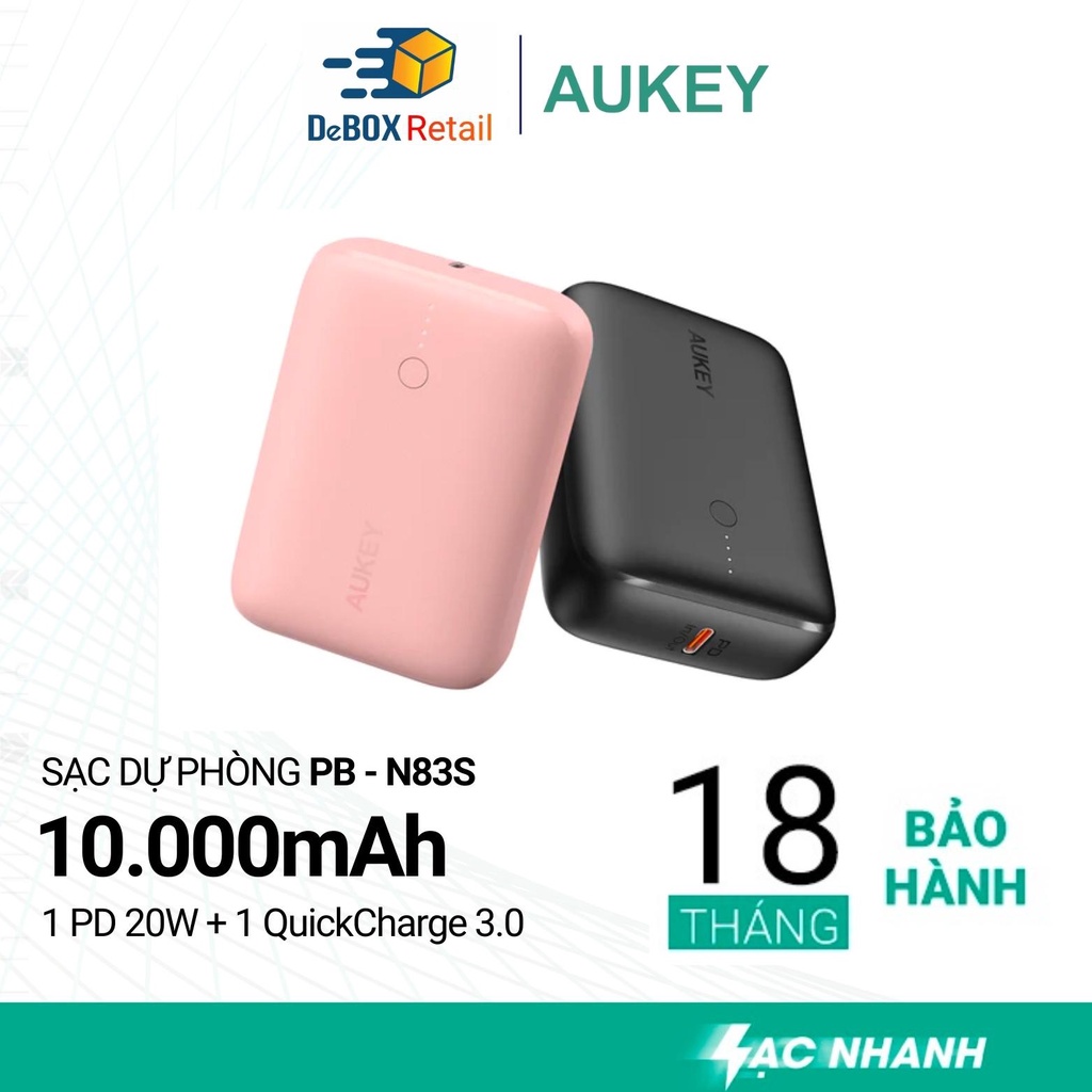 Pin Sạc Dự Phòng Aukey PB-N83S 10.000mAh, Sạc Nhanh Power Delivery 20W và Quick Charge 3.0 18W - Hàng Chính Hãng
