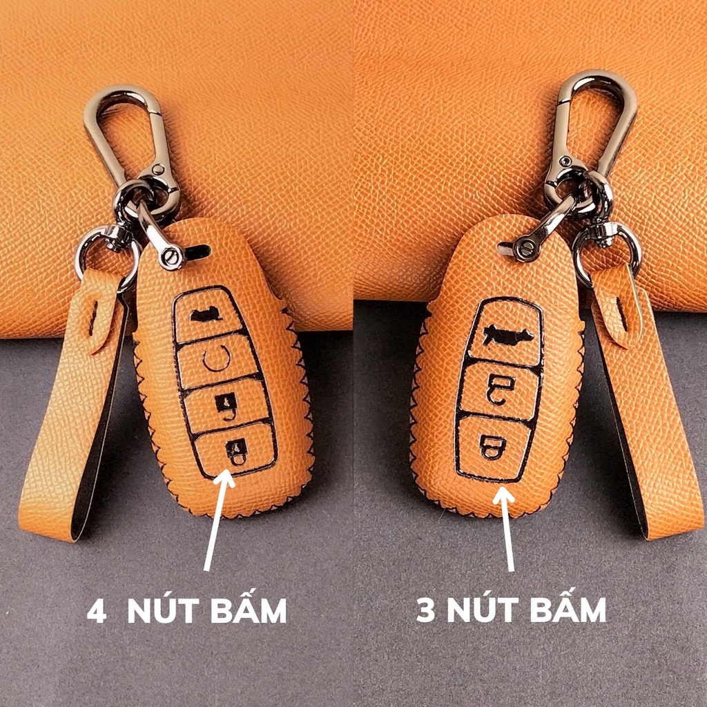 Bao da móc khoá bọc chìa khoá smartkey xe ô tô Hyundai Santafe Accent Kona da bò handmade móc đen HC