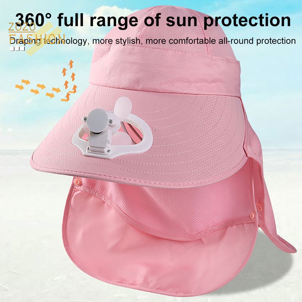 Mũ Rộng Vành Chống Nắng Kèm Quạt Có Thể Tháo Rời Tiện Dụng