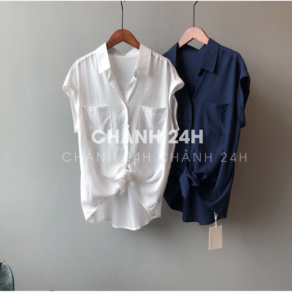 Áo sơ mi nữ tay ngắn 2 túi bigsize chất liệu đũi tơ mềm nhẹ mát kiểu dáng trẻ trung Chảnh 24h SMH.33