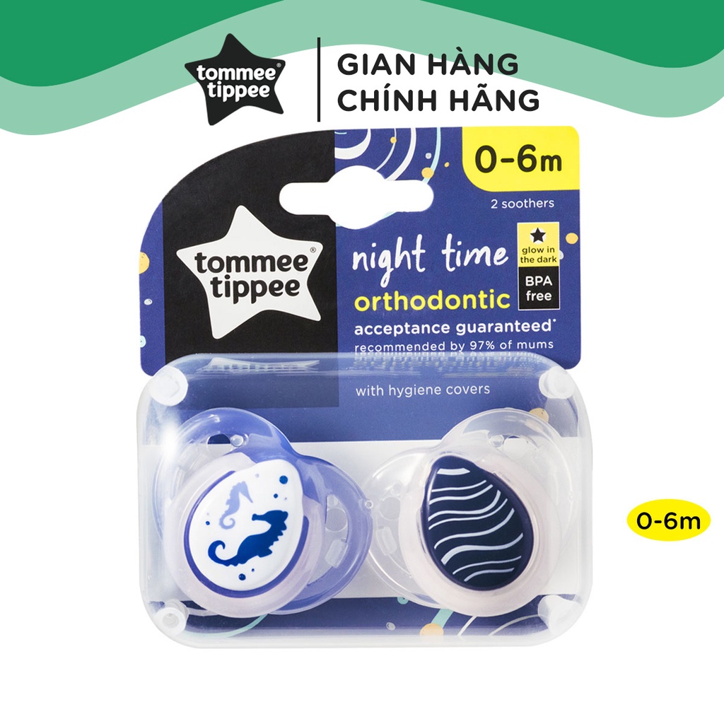 Ty ngậm dạ quang cho bé Tommee Tippee Night Time 0-6 tháng (vỉ 2 cái) - Cá Ngựa