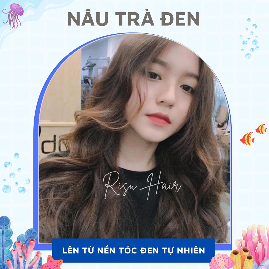 Thuốc Nhuộm Tóc Màu Nâu Trà Đen, Lên Từ Nền Đen Tự Nhiên, Không Tẩy - Risu Hair.