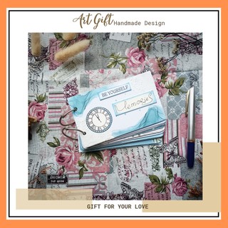 Sổ dán ảnh scraftbook mini love card – blue grey sổ tay handmade làm quà tặng độc đáo phong cách
