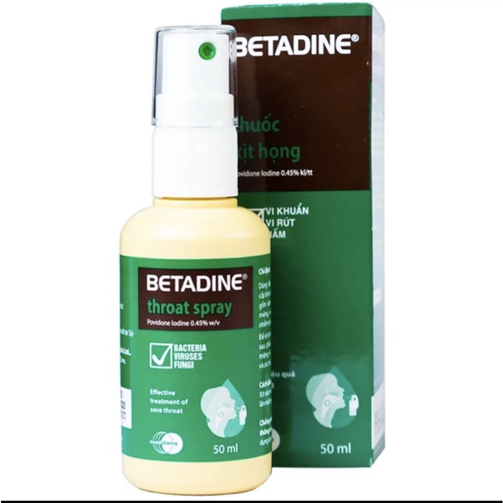 Xịt họng Betadine Throat Spray Povidon iodin 0.45% 50ml