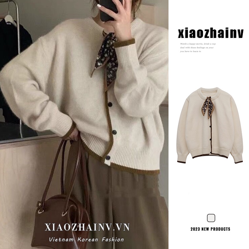 Xiaozhainv Áo cardigan dệt kim dáng rộng tay dài phong cách Hàn Quốc cổ điển 5 màu tùy chọn thời trang cho nữ