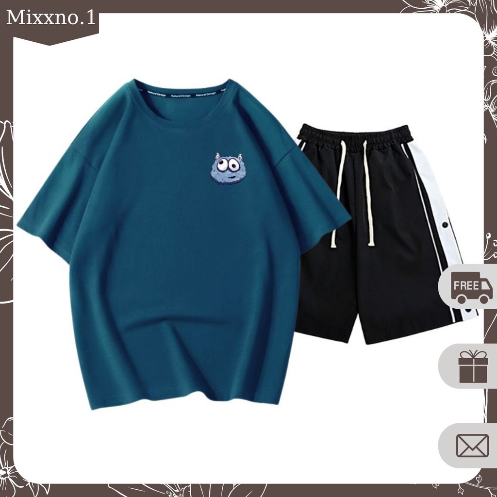 Bộ Đồ Nam Mùa Hè Áo Thun Tay Lỡ WANTED Phối Quần Cúc Sườn Hai Bên Thời Trang Mixxno.1 TOP NAM 261 + SHORT NAM 042