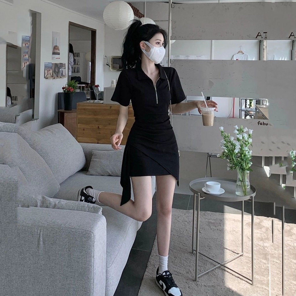 Đầm polo Dáng Chữ A Thời Trang Mùa Hè 2023 Thiết Kế Không Đồng Đều Phong Cách Mỹ Mới Cho Nữ