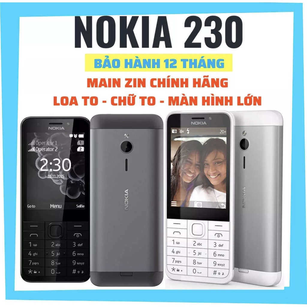 Nokia 230 2 sim, Điện thoại nokia chính hãng giá rẻ kèm pin sạc, bảo hành 12 tháng