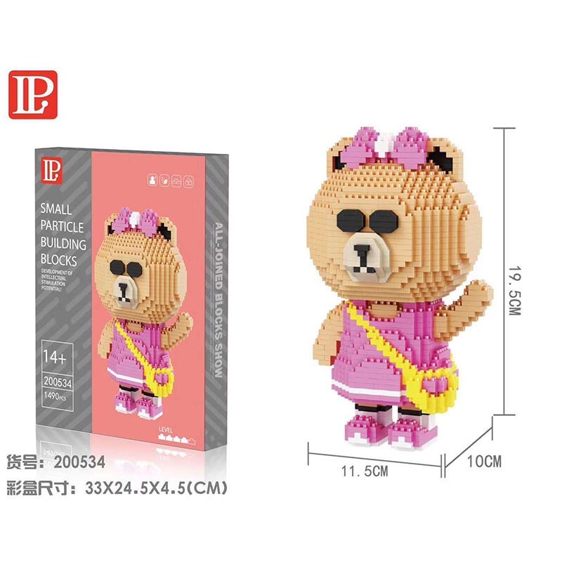 Mô hình lắp ráp mini/đồ chơi mô hình gấu nâu áo hồng 1.490 mảnh