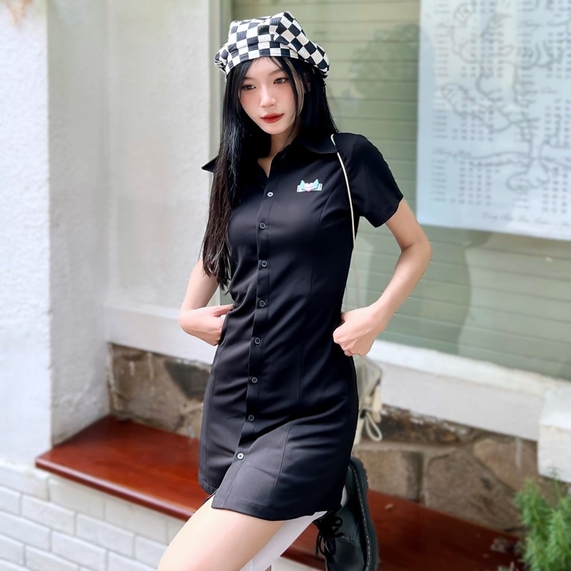 UPZ Đầm Dáng Sơmi Tay Ngắn Thun Cao Cấp Co Dãn (2 Màu)