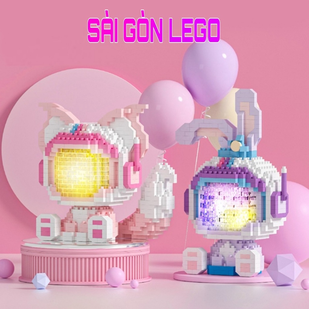 Đồ Chơi Lắp Ráp Mô Hình Thỏ Phi Hành Gia Andy And Ann Đèn Led Sẵn Pin Full Box 3D