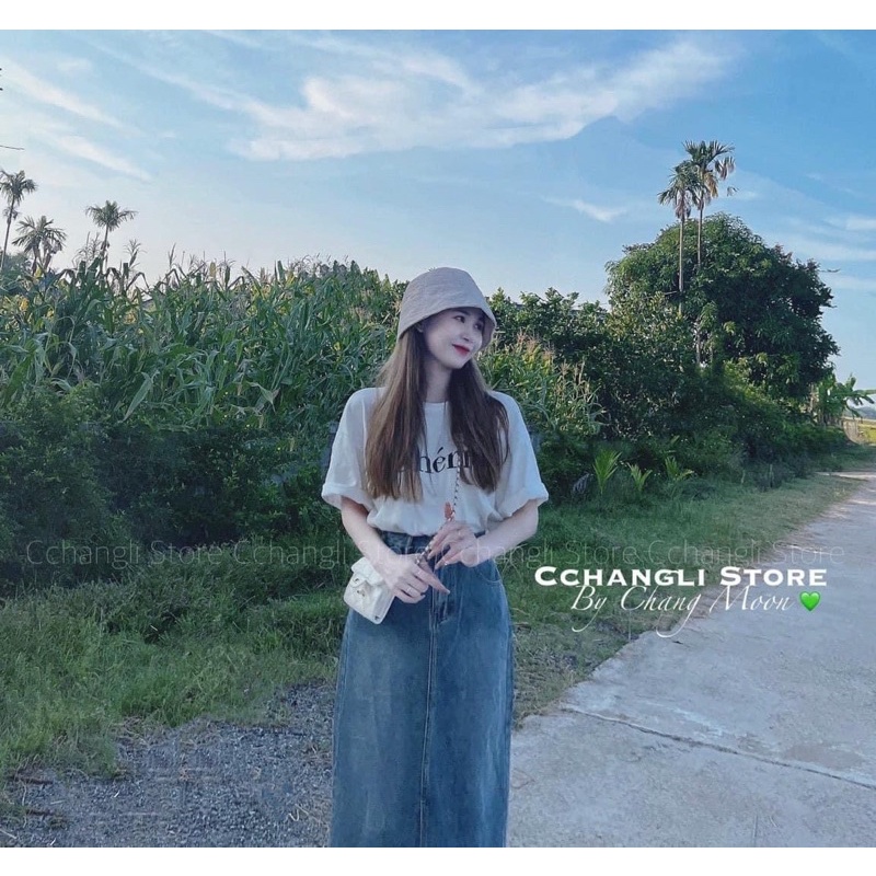 Chân váy jeans dài