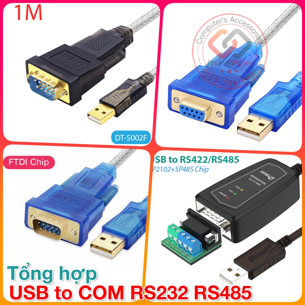 Tổng hợp USB to COM RS232 RS485 Dtech chính hãng chip PL2303 FTDI cho máy tính, Laptop, máy công nghiệp, lập trình