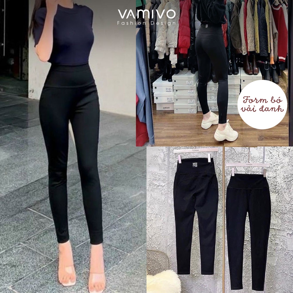 Quần legging nữ Wang umi cạp cao, quần legging dài cạp cao gen bụng co giãn ôm bó, vải đanh dày dặn Vamivo