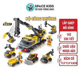 Đồ chơi mô hình lắp ráp 6 trong 1 mô hình xe cẩu Công trường 142 chi tiết cho bé
