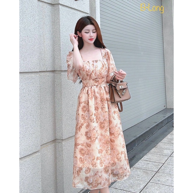 Váy hoa cổ vuông xinh