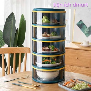 lồng bàn giữ nhiệt gấp gọn 5 tầng cửa kéo eccox, lồng bàn bảo quản thực phẩm nắp kính GG51