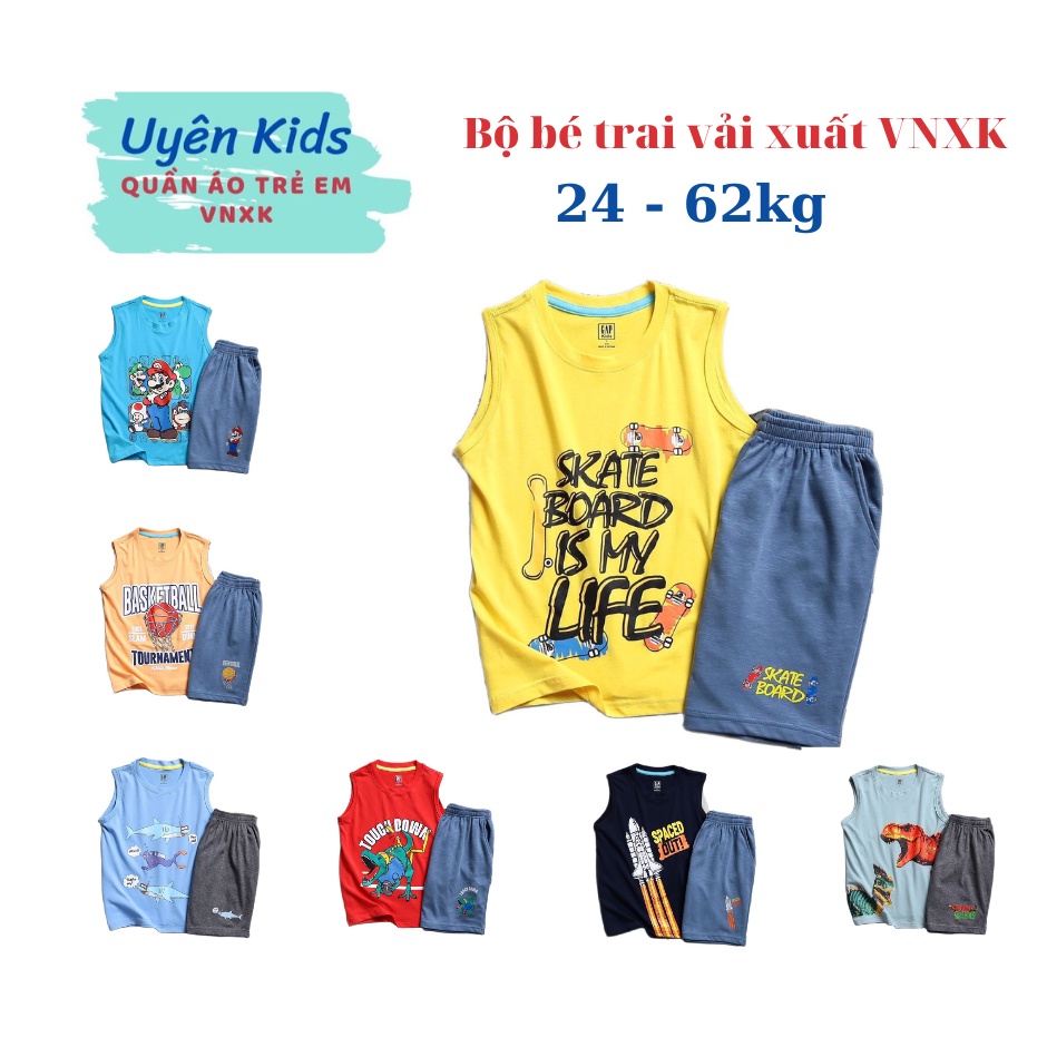 (24-62kg) Bộ đồ vải xuất Gap Oldnavy Place VNXK loại 1 mẫu sát nách in hình size đại cồ cho bé trai