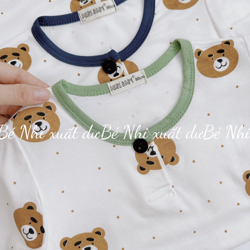 Bộ đồ áo ngắn tay cổ trụ, quần dài chống muỗi chất thun lạnh in gấu Pooh cho bé trai bé gái Anby Baby/ Bộ Cộc Tay Cho Bé