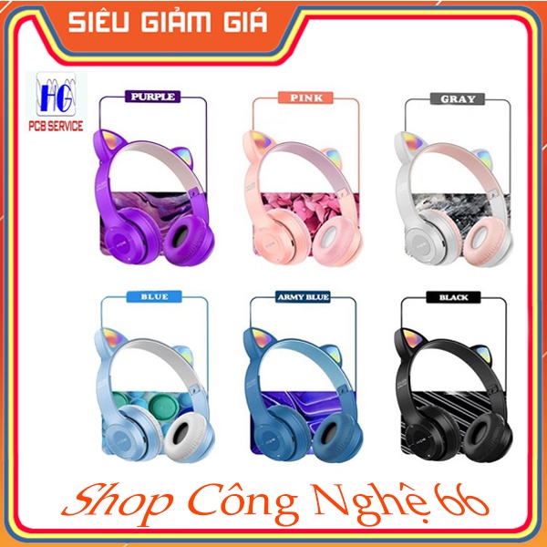 Tai Nghe Mèo Bluetooth P47M, ChụpTai Có Mic, Âm Bass Mạnh Mẽ Nghe Nhạc, Chơi Game. Học Onlie Cực thích, Cute hay
