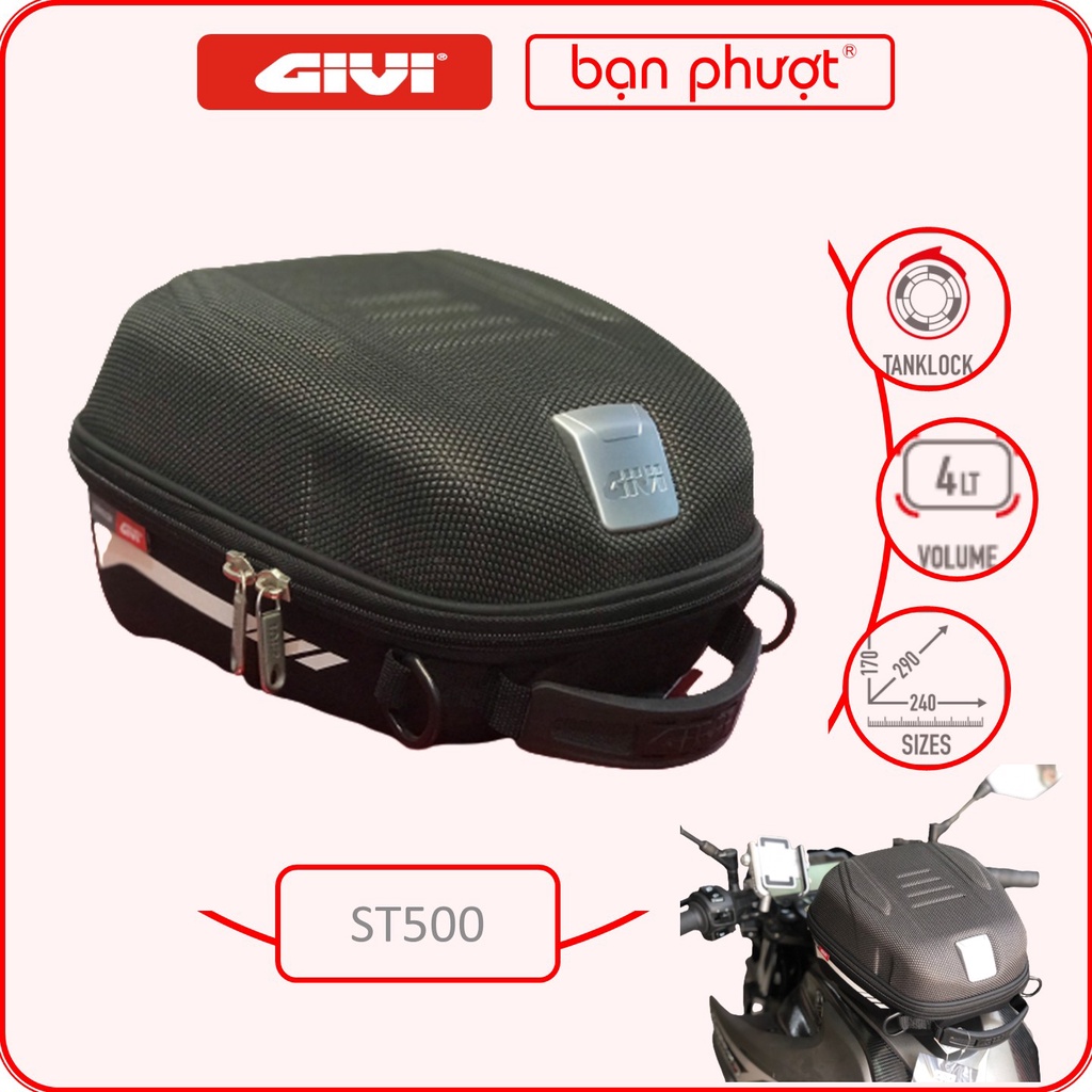 Túi Gài Bình Xăng Givi ST500 - Túi Tanklock Givi Gắn Bình Xăng Motor - Givi Sport-T Range ST500 Tank Bag - Bạn Phượt