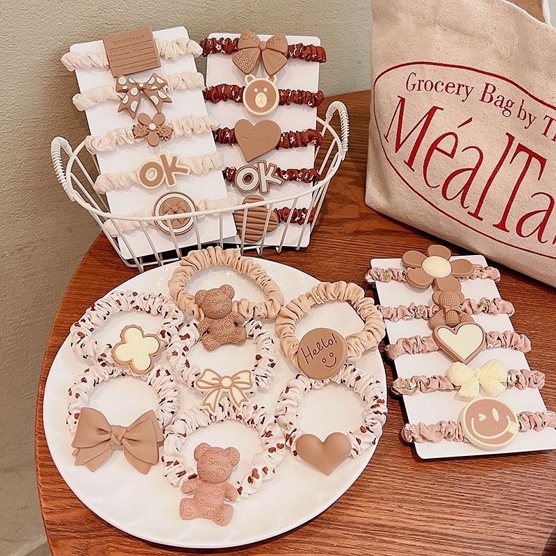 Sét 5 Dây Buộc Tóc Cao Su Co Giãn Không Làm Đau Thời Trang Dễ Thương Dành Cho Bé Gái